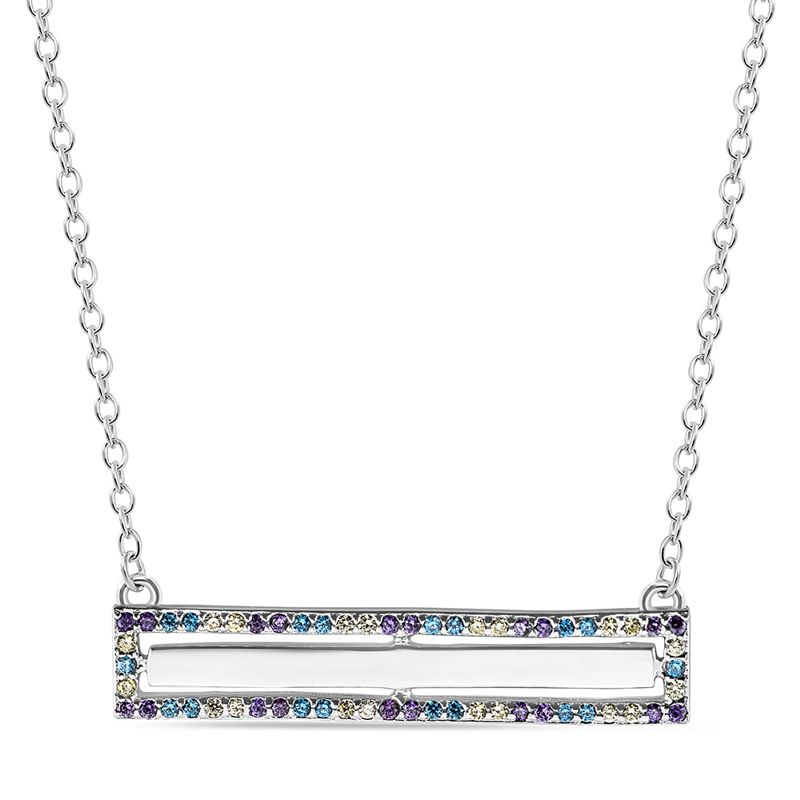 Sterling Silver Bar Necklace with Pastel-coloured CZs - Click Image to Close